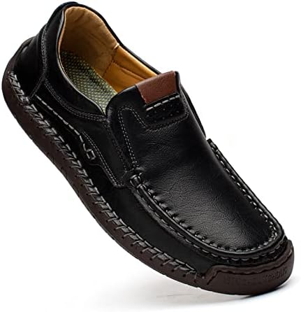 Slip On Shoes for Men Loafers & Slip-Ons Black Casual Leather Shoes Wide Width Driving Shoes【Includes an Extra Pair of Insoles】 Please Choose A Larger Size for Big Feet(Black45)