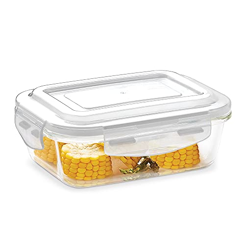 Borosil Klip N Store 1040ml Rectangular Glass Food Storage Container with Air Tight Lid | Borosilicate Glass Container for Lunchbox | Microwave & Oven Safe | Transparent