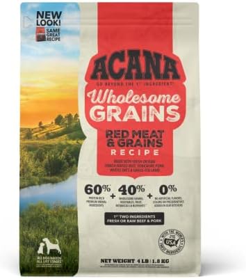 ACANA Wholesome Grains Dry Dog Food, Red Meat and Grains, Gluten Free, Beef, Pork, and Lamb Recipe, 4lb