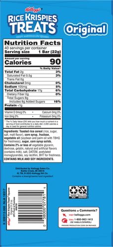 Rice Krispies Treats Crispy Marshmallow Squares, Kids Snacks, Cereal Bars, Original, 31.2oz Box Bars, 40 Count (Pack of 4)