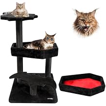 KAMABOKO Gothic Cat Tree with Coffin Bed, 30.3 Black Cat Tower for Indoor Cats with Scratching Posts for Halloween Cat, Black and Red