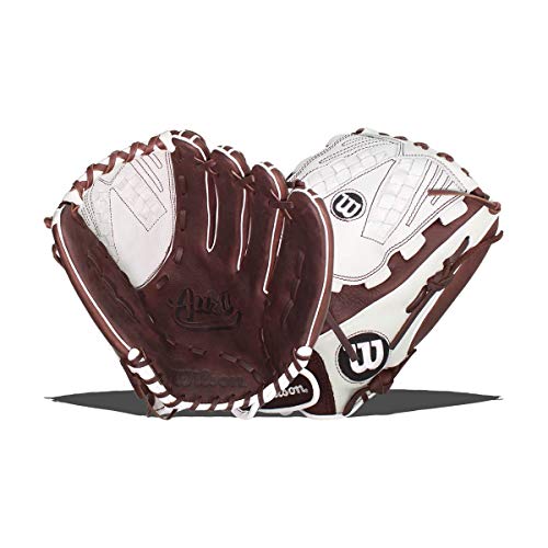 WILSON 2018 Aura Outfield Gloves - Right Hand Throw Ivory/Dark Brown, 12.5