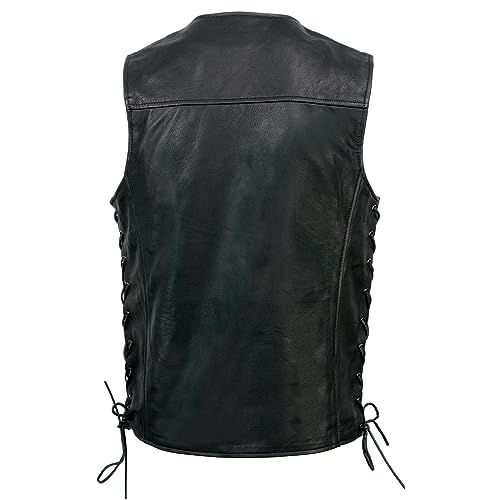 Milwaukee Leather MLM3517 Men's Black Premium Leather Classic V-Neck Side Lace Motorcycle Rider Vest2