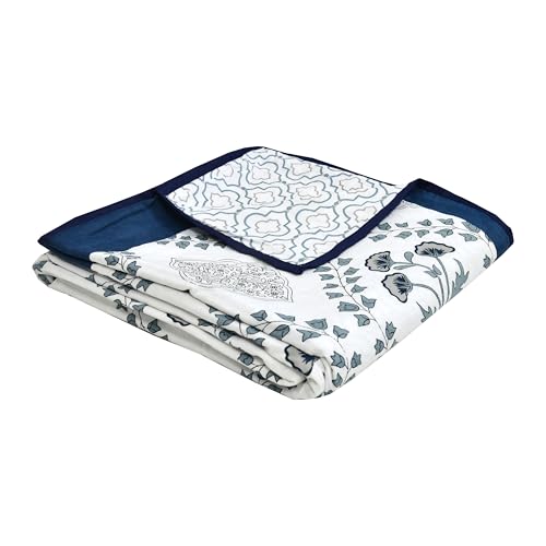 Image of BLOCKS OF INDIA Hand Block Printed Cotton Single Size Reversible Malmal Dohar for Summer (Royal Blue Motifs)