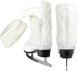 CFHOOAY Juego de calentadores de piernas y diadema para patinaje artístico, hockey, patinaje sobre hielo, cálido punto de invierno, forro polar, calentador de piernas y diadema para ballet, danza,