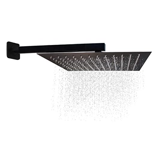 Kit Ducha Inox Chuveiro Slim 20x20 + Cano Quadrada Preto Fosco