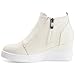 Journee Collection Women's Clara Zippered Wedge Sneakers, Bone, 8 Wide