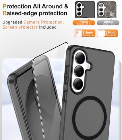 Gritup Magnetic for Samsung Galaxy S26 Plus Case [Fit for Magsafe] [2PCS Screen Protector] Liquid Silicone Translucent Matte Military-Grade Shockproof Slim Thin Protective Phone Cover S26Plus -Black - 3