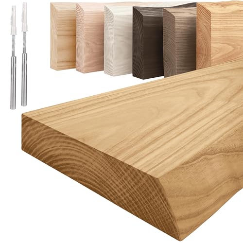 LAMO Manufaktur Estante de Madera con Borde Natural, Estante Flotante, Modelo Invisible, Rustico 60cm, LW-01-A-003-60W