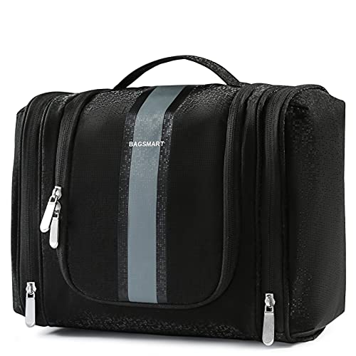 Toiletry Bag for Men, BAGSMART Travel Toiletry Organizer with hanging hook, Water-resistant Cosmetic Makeup Bag Travel Organizer for Shampoo, Full Sized Container, Toiletries, Black