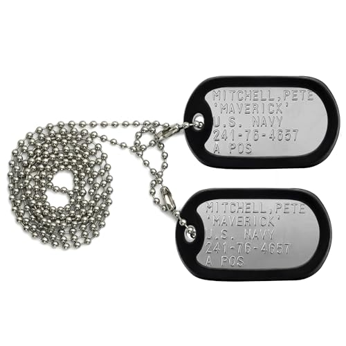 Stainless Steel Military Dog Tags Complete Steel Ball Chain and Black Tag Silencers - Suitable for Large and Small Dogs Dog Tag Set