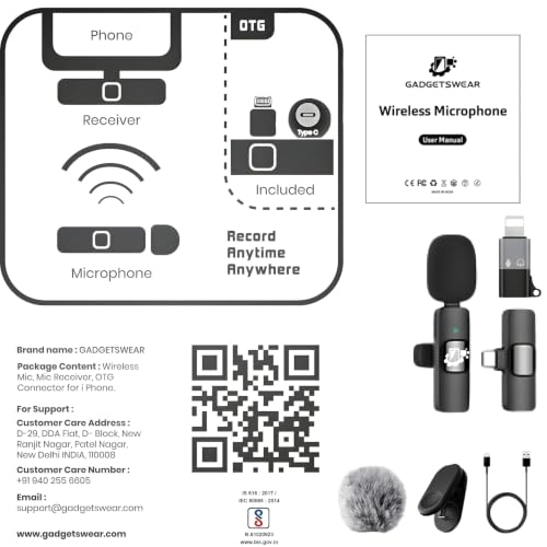 Image of GADGETSWEAR Wireless Lavalier Furry Microphone K8, Plug & Play Bluetooth Collar Mic for YouTube, Vlogging, Video Recording, Portable, Compatible with Android & iPhone