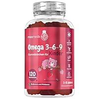 Omega 3 6 9 Gummibärchen für Kinder - 120 Vegane Gummies - 400mg - Erdbeeren & Himbeeren Geschmack - Perillaöl liefert Omega 3, 6 & 9-2 Monate Vorrat - Glutenfrei - Laktosefrei - maxmedix