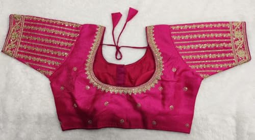 Image of Pujia Mills Women's Readymade Blouse Embroidery Multi Coding Gold Thread Indian Ethnic Designer Stitched Readymade Saree Half Sleeve Blouse for Women for Saree Lehenga Choli