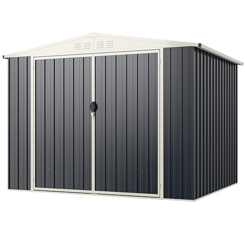 GOPLUS 4,5m² Abri de Jardin Métal Galvanisé, 246 x 193 x 180 cm, Résistant au Intempérie, 7,5m³ Cabane de Jardin Exterieur à Outil avec Porte Verrouillable, Toit Incliné, Idéal pour Outils, Gris