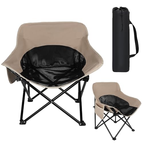 Bindokun Campingstuhl Faltbar 150 kg, Klappbar Camping-stühle Outwell Hochlehner Anglerstuhl Klapphocker Inkl Keine Installation mit Seitentasche, Khaki