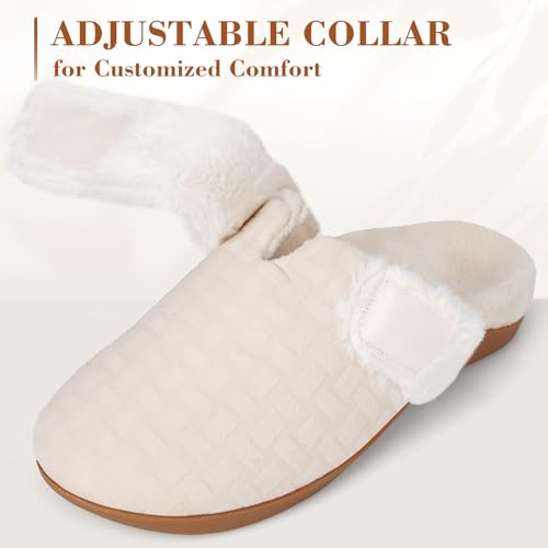ERGOfoot Orthopedic Slippers for Women, Fuzzy Slipper with Arch Support Bedroom Shoes for Plantar Fasciitis, Slip On Scuffs with Indoor Outdoor Anti-Skid Rubber Sole4