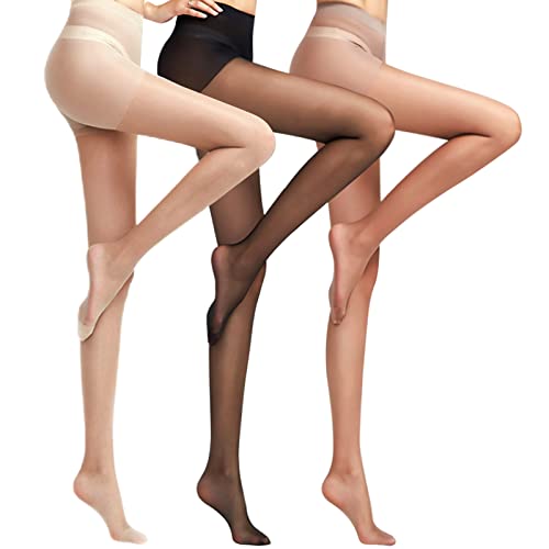 Ibeauti 3/6 pares de medias transparentes para mujer, parte superior de control de pantimedias duraderas con dedos reforzados, Negro, piel, café (3 pares), S Cover