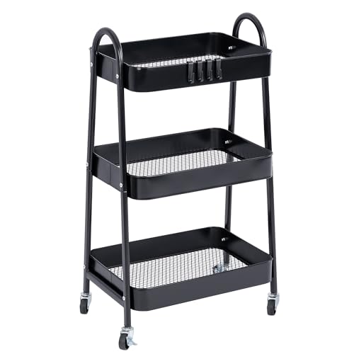 Carro de Cocina Metálico con Ruedas. Carrito Auxiliar Multiuso. 3 Cajones de Almacenamiento. Ideal para Frutas, Verduras, Cocina, Salón, Oficina