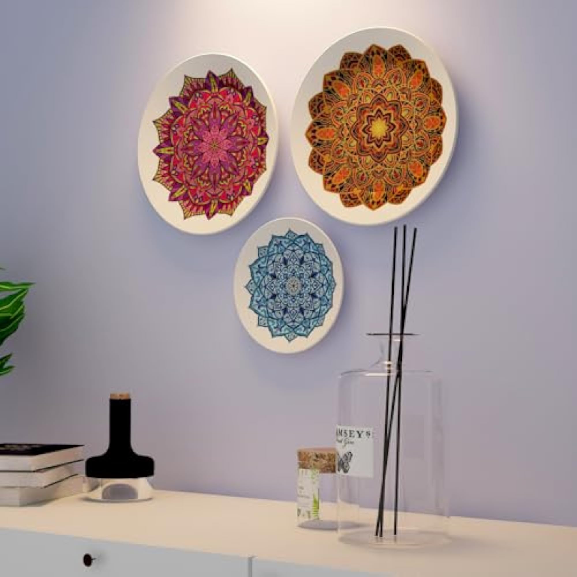 Vibrant Ceramic Mandala Decorative Plates, Set of 3