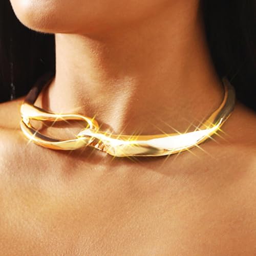Chunky Choker Necklace Gold Thick Statement Chain Necklaces for Women3