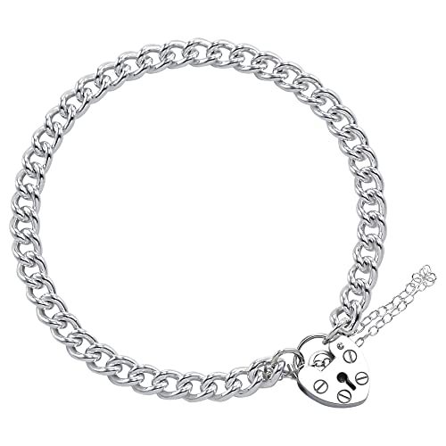TheCharmWorks TheCharmWorks Sterling Silber Damen Panzerkette Charm Armband Bracelet mit Herz Design Befestigung | in verschiedenen Längen erhältlich: 15,2cm (6 Inches), 17,7cm (7 Inches) und 20,3cm (8 Inches)