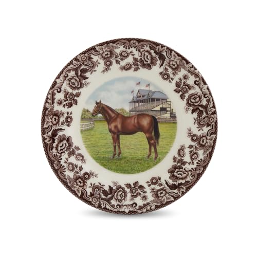 Spode Woodland Salad Plate, Thoroughbred Horse - Equestrian-Inspired Holiday Tableware with British Flowers Border, 8 Spode Woodland Salad Plate, Thoroughbred Horse - Equestrian-Inspired Holiday Tableware with British Flowers Border, 8