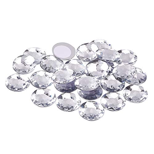 FINGERINSPIRE 50Pcs 30mm Flache Rückseite Runde Acryl Strass Selbstklebende Kunststoff Kreis Edelsteine ​​Aufkleben Juwelen (Kristall) für Kostümherstellung Bling Aufkleber