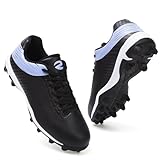 BKWHDAY Softball Cleats for Women Baseball Shoes Molded Rubber Spikes Turf Dirt Fields BlackBlue