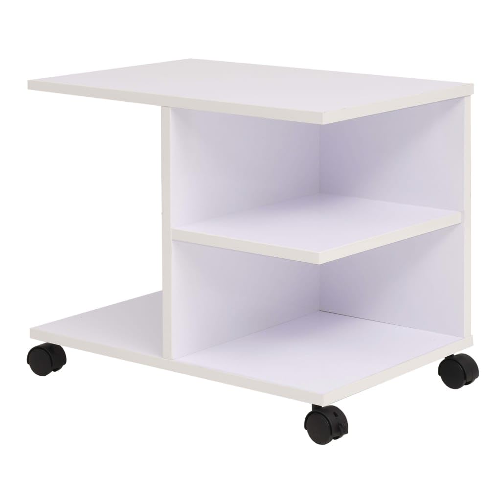 Beistelltisch mit Rollen 50x35x42 cm, Rollwagen für Büro und Wohnzimmer, kompakter Couchtisch mit Ablagefächern, moderner Ablagetisch aus Holzwerkstoff, Weiß