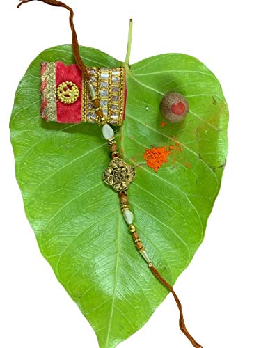 RakhiTrendy collection for brother for Raksha Bandhan with Bhai engraved with Roli and chwal