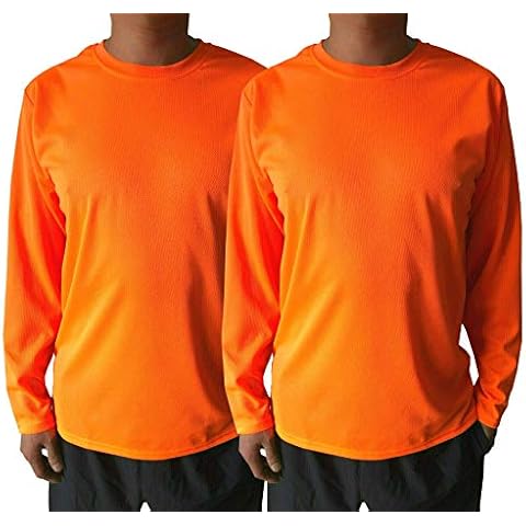 NY GOLDEN FASHION Men's High Visibility Construction Safety Work Long Sleeve Shirt Breathable T Shirt UPF 50+ (Neon Orange (2 Pics), 2XL) Cover