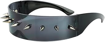 PLOPLO Futuristic Cyclops Monoblock Punk Rocker Shield Spike Shield Sunglasses