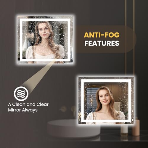 Image of LOAAO 40 inchx34 inch LED Bathroom Mirror with Lights, Anti-Fog, Dimmable, Backlit + Front Lit, Lighted Bathroom Vanity Mirror for Wall, Memory Function
