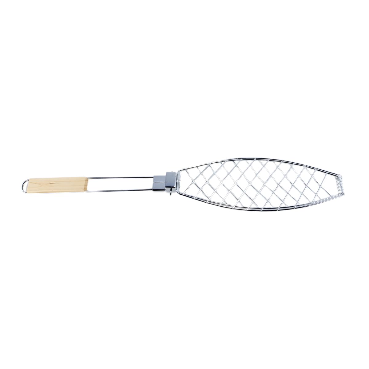 Arrostitore per pesce, supporto per griglia per pesce in acciaio inox con manico in legno, vassoio multifunzionale per barbecue per frutti di mare e verdure