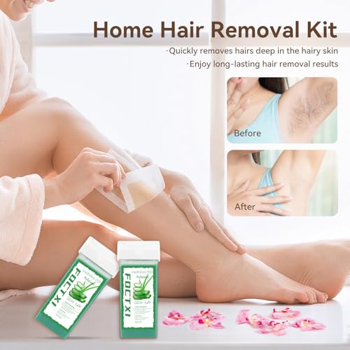 Image of Roll On Wax kit, Wax Roller Kit for Hair Removal, Waxing Kit for Women All Skin Types with Wax Warmer, 2 Aloe Vera Wax Cartridge, 100 Non-Woven Wax Strips & 10 Wipes