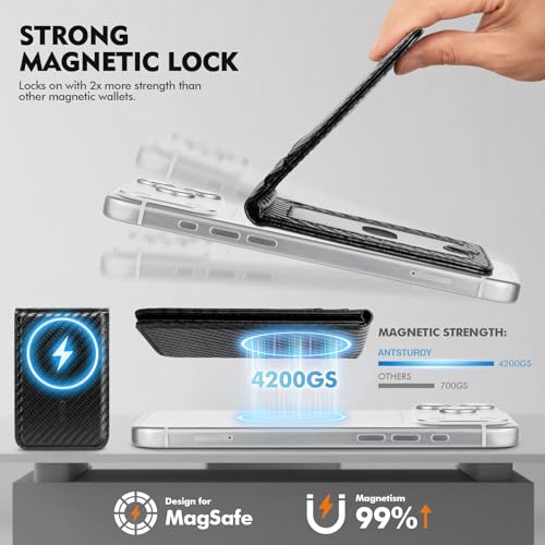 SkyEagle RFID Blocking MagSafe Wallet Stand with Card Holder,5 Card Slots & ID Window,PU Leather Magnetic Phone Adjustable Kickstand for iPhone 12/13/14/15/16/17 Pro Max & Air Plus Series,Carbon Black by SkyEagle - Used condition - Image 3