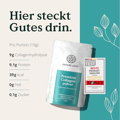 NATURE LOVE Premium Collagenpulver 500g – Wildberry Geschmack – Kollagen von Rindern aus Weidehaltung, hoch bioverfügbar ohne Zuckerzusatz, nur Süßungsmittel – laborgeprüft & in Deutschland produziert 5