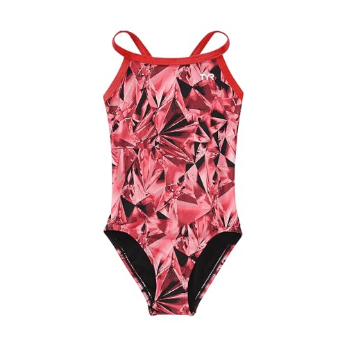 TYR Durafast Elite Diamondfit One Piece Girls' Swimsuit - Athletic Training and Competition Swimwear - Resists Chlorine - 22, Red Crystalized
