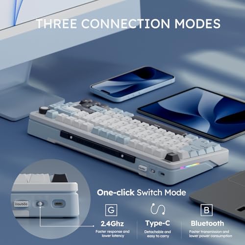 Image of iLovBee B75 Wireless Mechanical Keyboard, Creamy 75% Percent RGB Gaming Keyboard with Knob, Bluetooth /2.4GHz /USB Wired Hot Swappable Keyboards, Gasket Mounted PBT Keycaps, Pre-Lubed Linear Switches