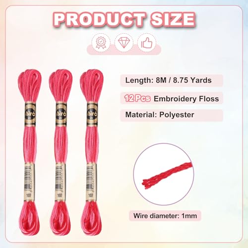 Image of PATIKIL 12 Skeins Embroidery Floss, Polyester Embroidery Threads Bracelets String for Cross-Stitch Hand Embroidery, Red