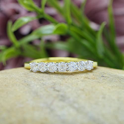 SAVEARTH DIAMONDS Moissanite Wedding Band 18K Gold Plated 925 Sterling Silver Wedding Rings 0.7ct D Color VVS1 Lab Created Diamond Half Eternity Wedding Band Stackable Ring for Women2