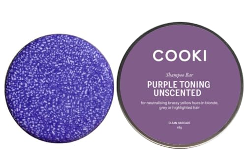 Cooki UNSCENTED Purple Toning Shampoo Bar for Blonde, Grey, White or Highlighted Hair – Neutralises Yellow & Brassy Tones, Vegan, Zero Waste, With Tin 65g