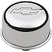Proform Breather, Push-In, Round, 1-1/4 in Hole, Chevy Bowtie Logo, Steel, Chrome, Each