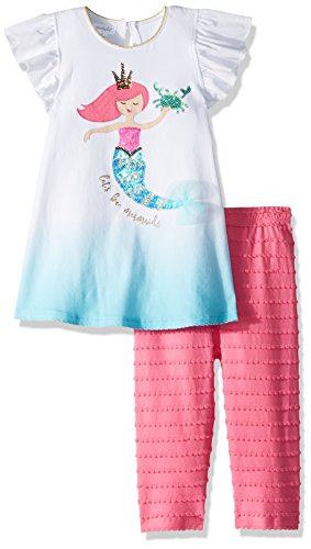 Mud Pie Baby Girls Mermaid Flutter Sleeve Tunic and Capri 2 Piece Playwear Set, Multi, 2T