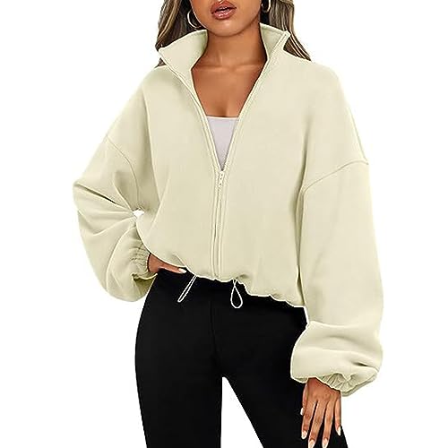 LXJLXD Sudaderas con capucha de forro polar con cremallera para mujer, ropa Y2K, ropa para adolescentes, niñas, abrigo de otoño, chaquetas casuales con cordón, trajes de otoño, f, S-XXL