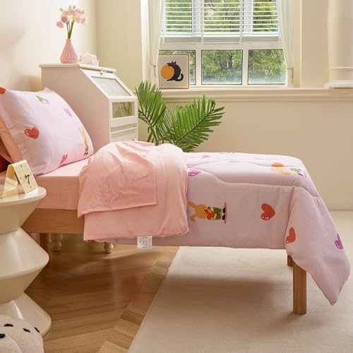 Image of Caressma Pink Toddler Bedding Set Girls Seersucker Kids Comforter Set