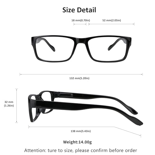 Image of YEIN Blue Light Blocking Reading Glasses,4 Pack Men's and Women's Rectangular Black Frame(Black,+1.00 Magnification)