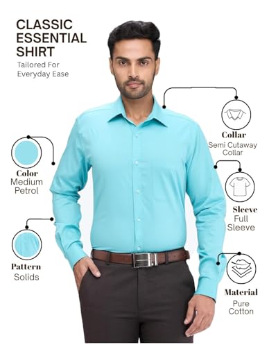 Image of Raymond Men's Slim Fit Solid Pattern Pure Cotton Semi Cut Away Collar Full Sleeve Formal Shirt