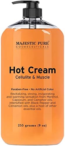MAJESTIC PURE Cellulite Cream, Hot Cream 87% Organic, Tight Muscles & Joint and Muscle, Natural Cellulite Treatment - Soothes, Relaxes, and Tightens Skin - 9 Oz